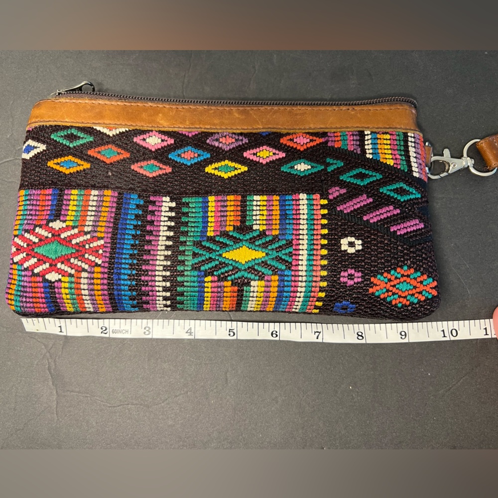 Nina and co Artisan handmade one of a kind  embroidered leather clutch bag purse - Picture 3 of 15